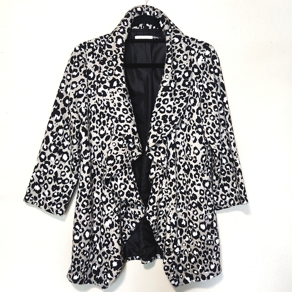 Calvin Klein Cheetah Animal Print Ruffle Open Front Stretchy Jacket  Size 6 - Picture 6 of 9
